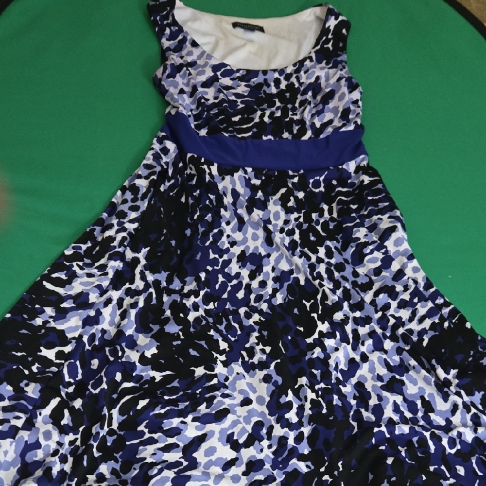 Perceptions Blue and Black Abstract Midi Dress